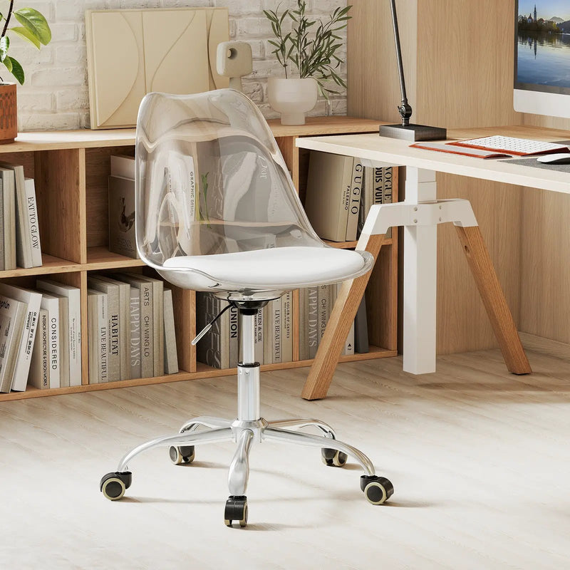 Armless Rolling Office Chair with Swivel Seat and PU Leather Cushion-Clear by DirectDeals