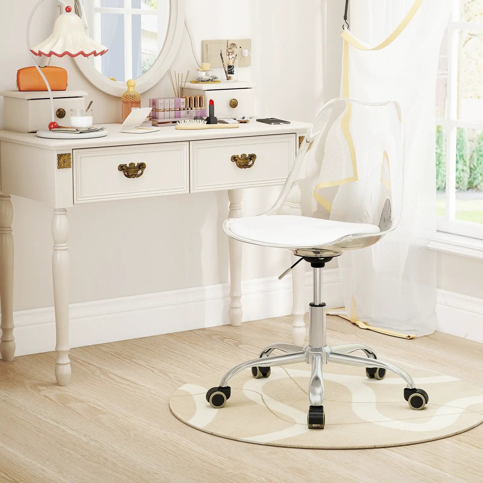 Armless Rolling Office Chair with Swivel Seat and PU Leather Cushion-Clear by DirectDeals