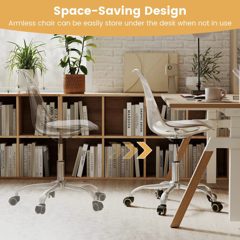 Armless Rolling Office Chair with Swivel Seat and PU Leather Cushion-Clear by DirectDeals