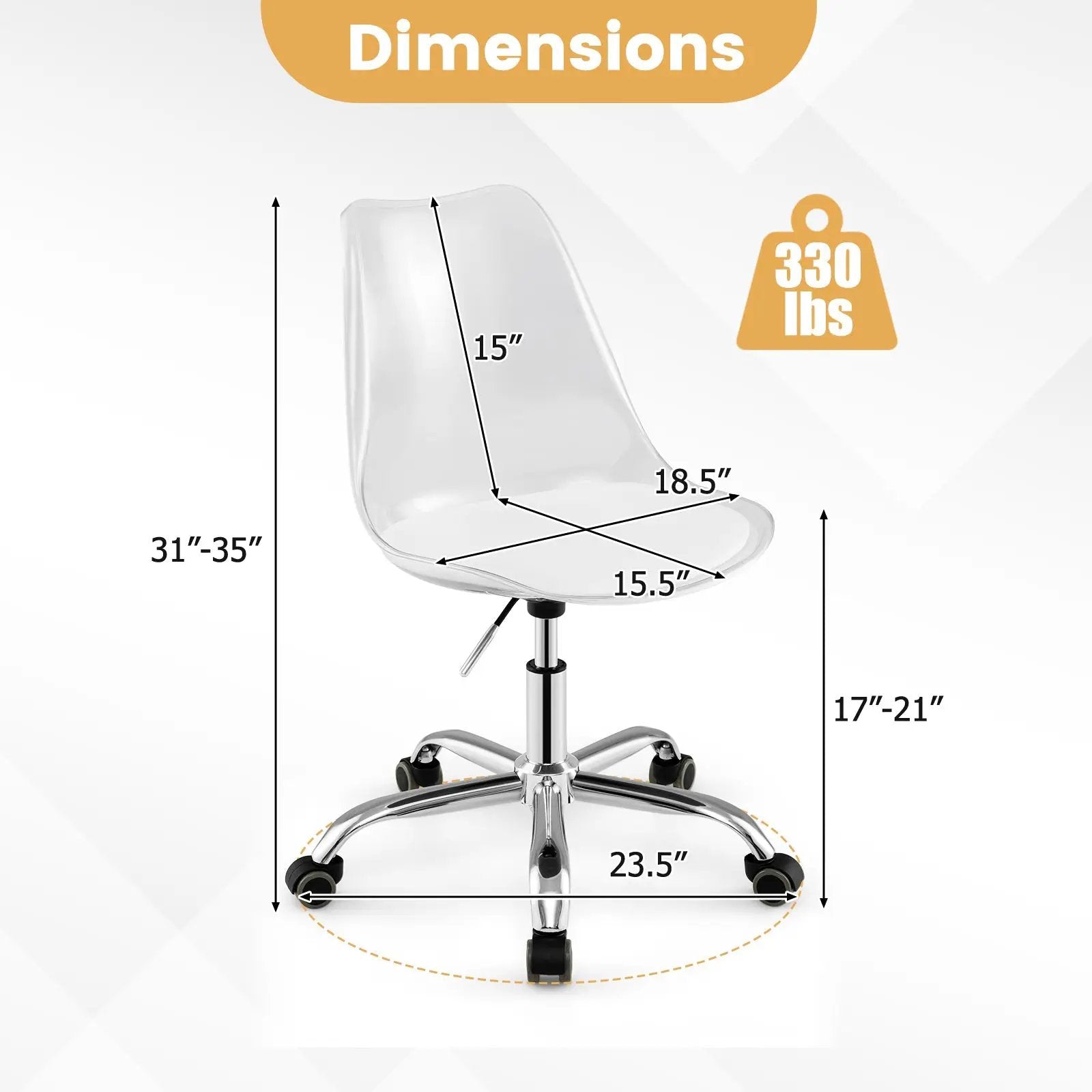 Armless Rolling Office Chair with Swivel Seat and PU Leather Cushion-Clear by DirectDeals