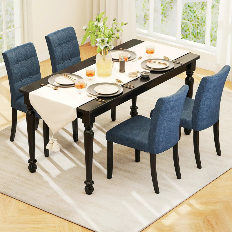 Set of 2 Tufted Dining Chairs Armless with Rubber Wood Legs-Dark Blue by DirectDeals