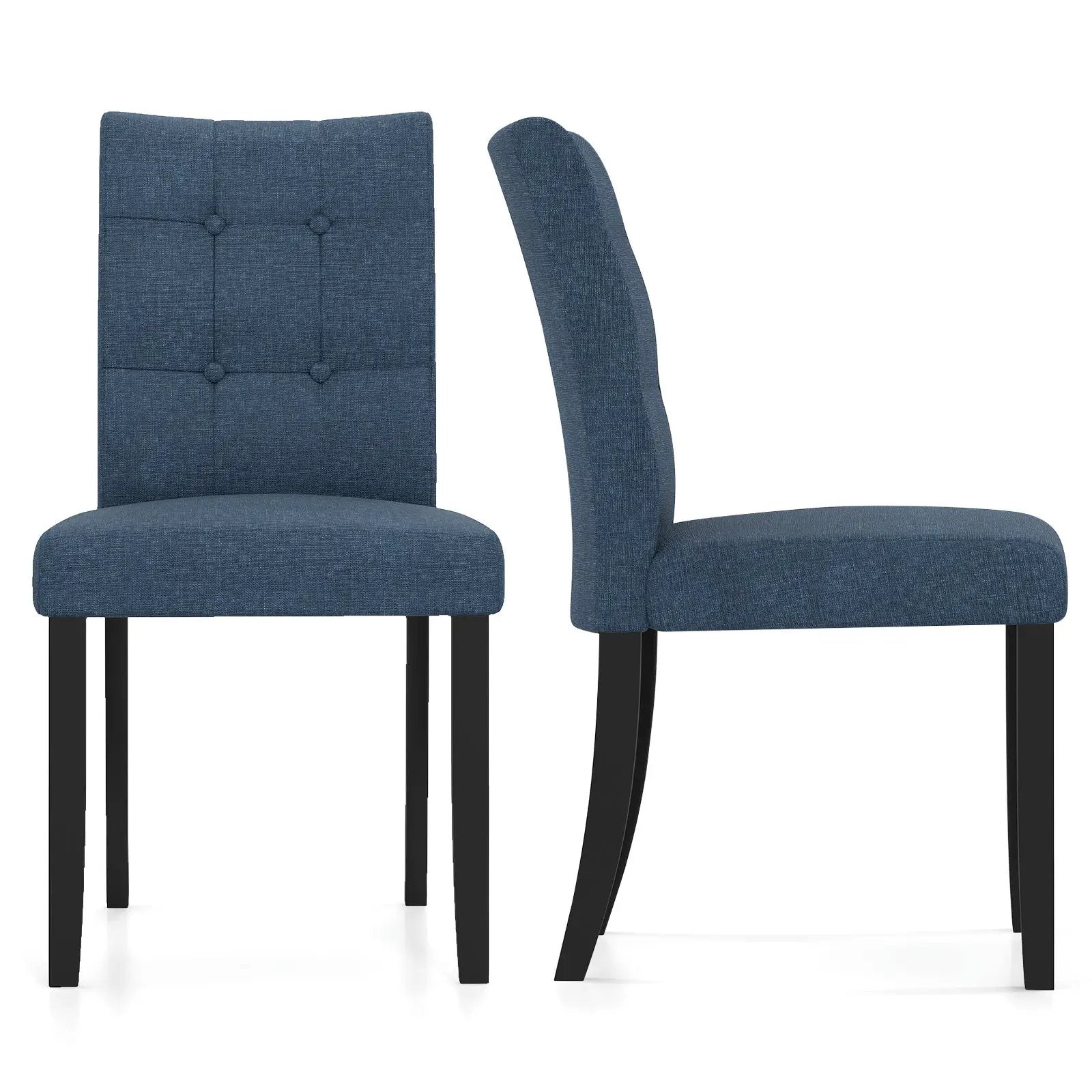 Set of 2 Tufted Dining Chairs Armless with Rubber Wood Legs-Dark Blue by DirectDeals