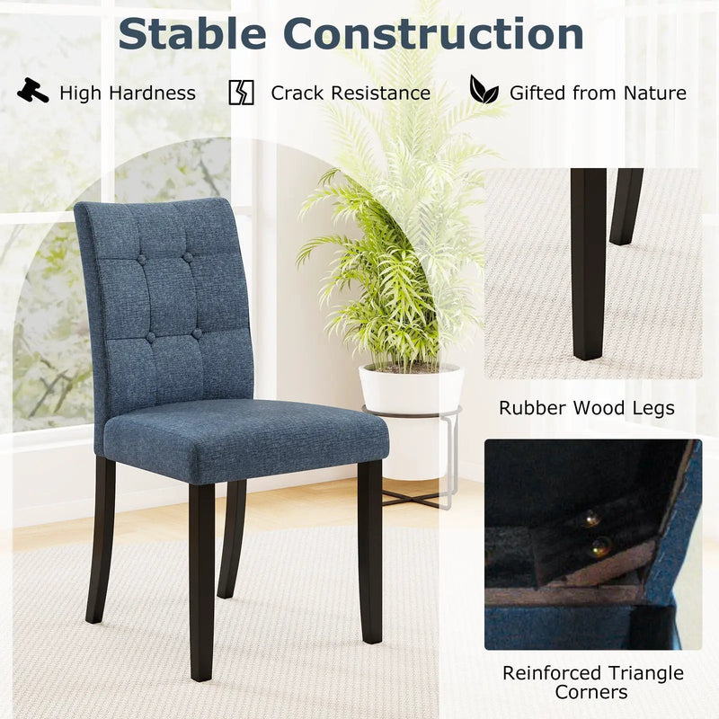 Set of 2 Tufted Dining Chairs Armless with Rubber Wood Legs-Dark Blue by DirectDeals