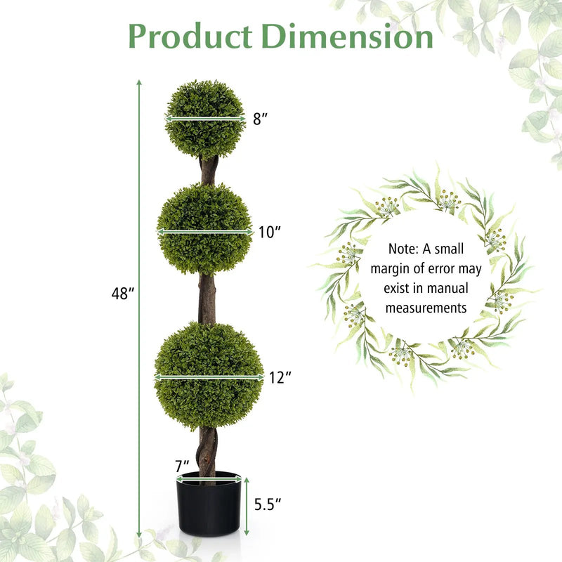 4 FT Artificial Ball Shape Bush Tree with Lush PE leaves and Trunk by DirectDeals