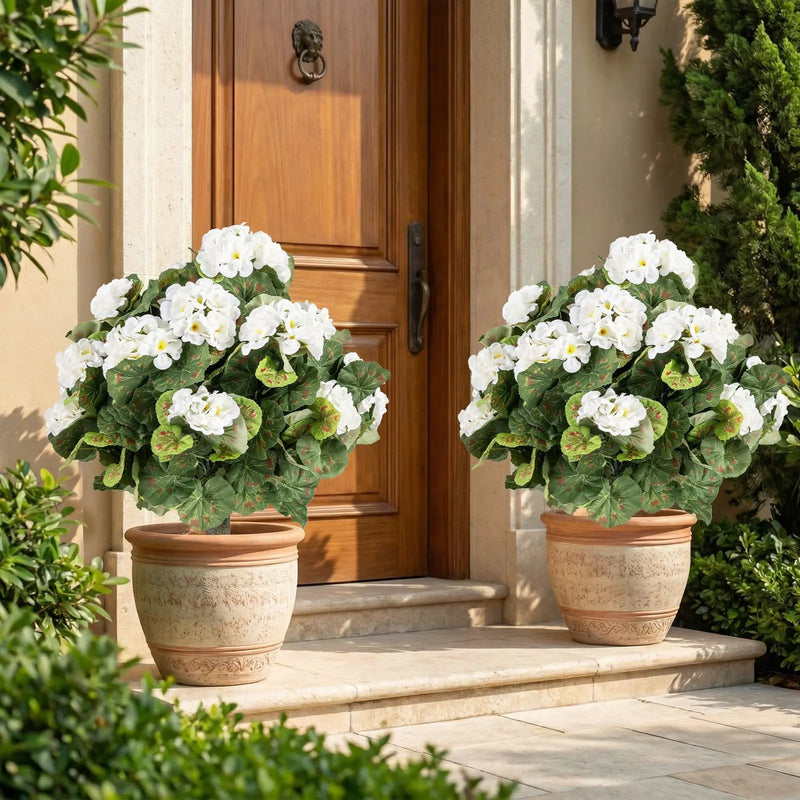 Artificial Begonia Ball Trees Set of 2 13 inch Fake Evergreen Shrubs with Ground Spikes-White by DirectDeals