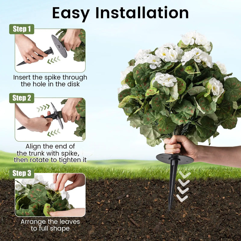 Artificial Begonia Ball Trees Set of 2 13 inch Fake Evergreen Shrubs with Ground Spikes-White by DirectDeals
