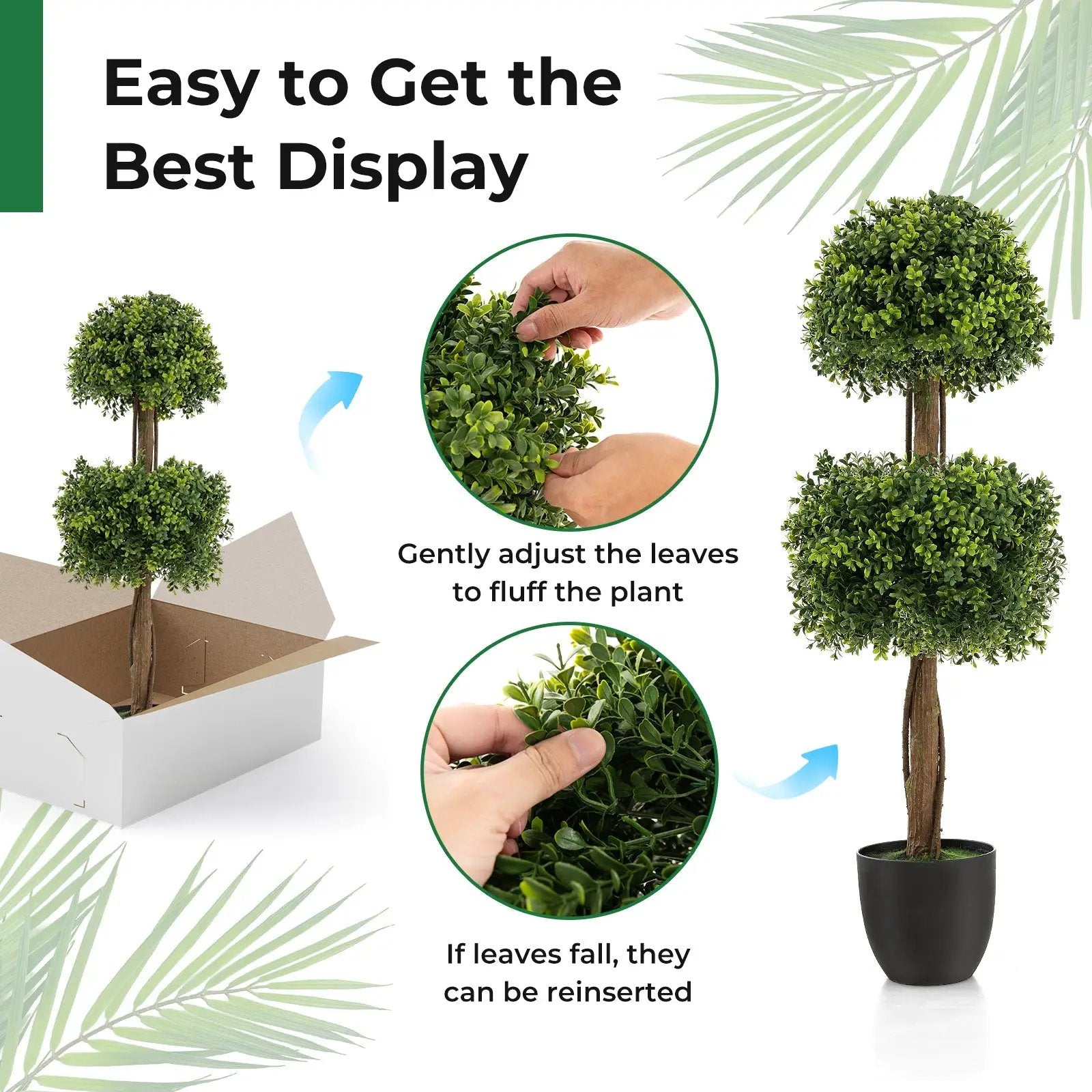 40 Inch Artificial Boxwood Topiary Ball Tree for Front Porch Patio Home-Green by DirectDeals