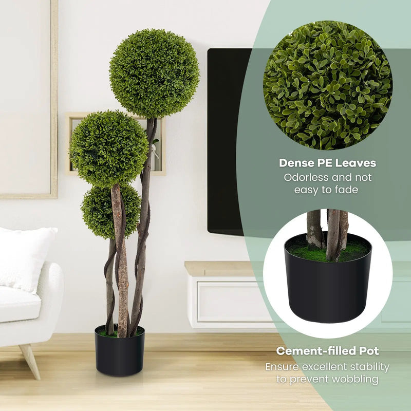 4 FT Artificial Boxwood Topiary Ball Tree in Weighted Pot with Triple Ball by DirectDeals
