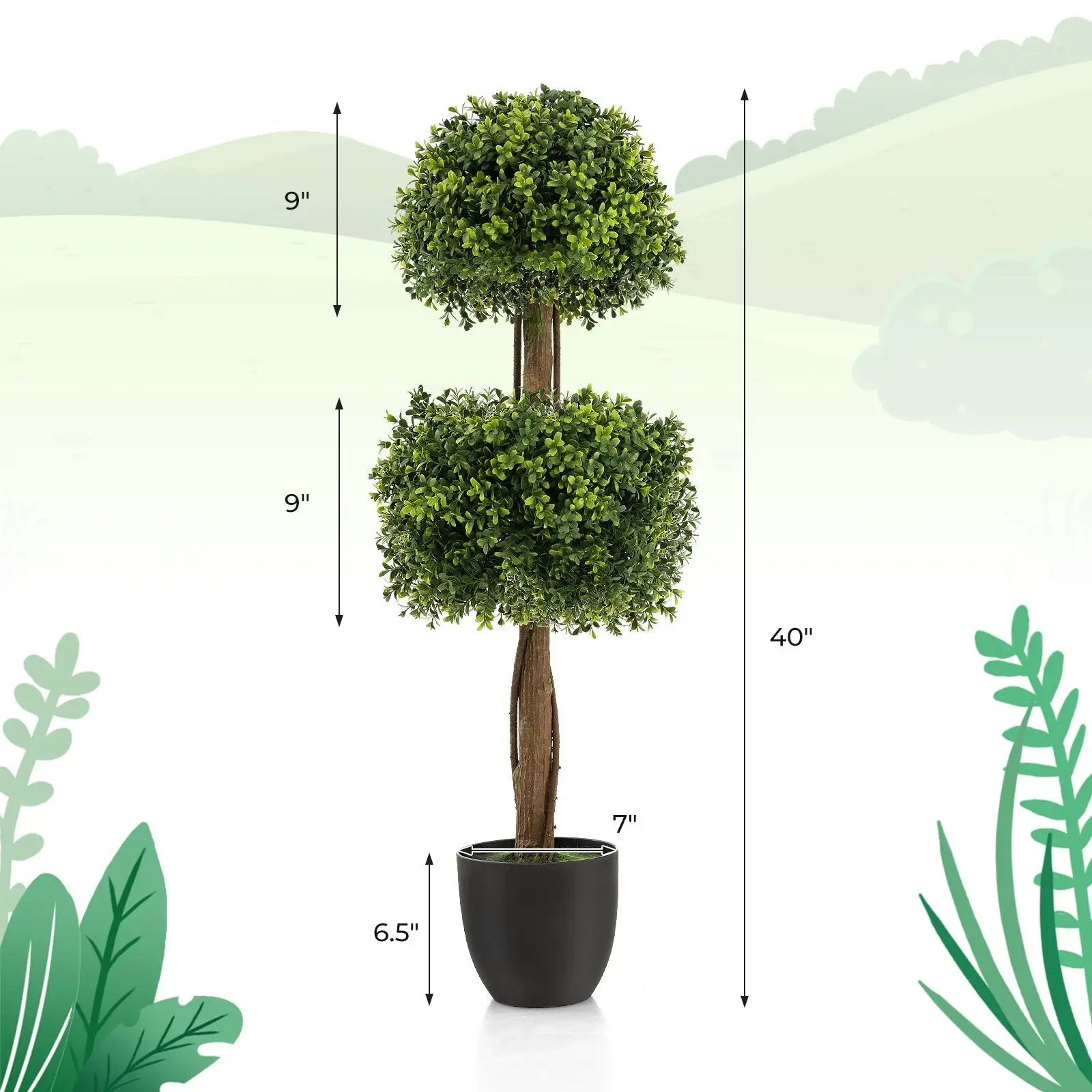 40 Inch Artificial Boxwood Topiary Ball Tree for Front Porch Patio Home-Green by DirectDeals