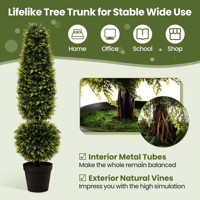 4 Feet Artificial Boxwood Topiary Tree with Natural Vines and PE Leaves-Green by DirectDeals