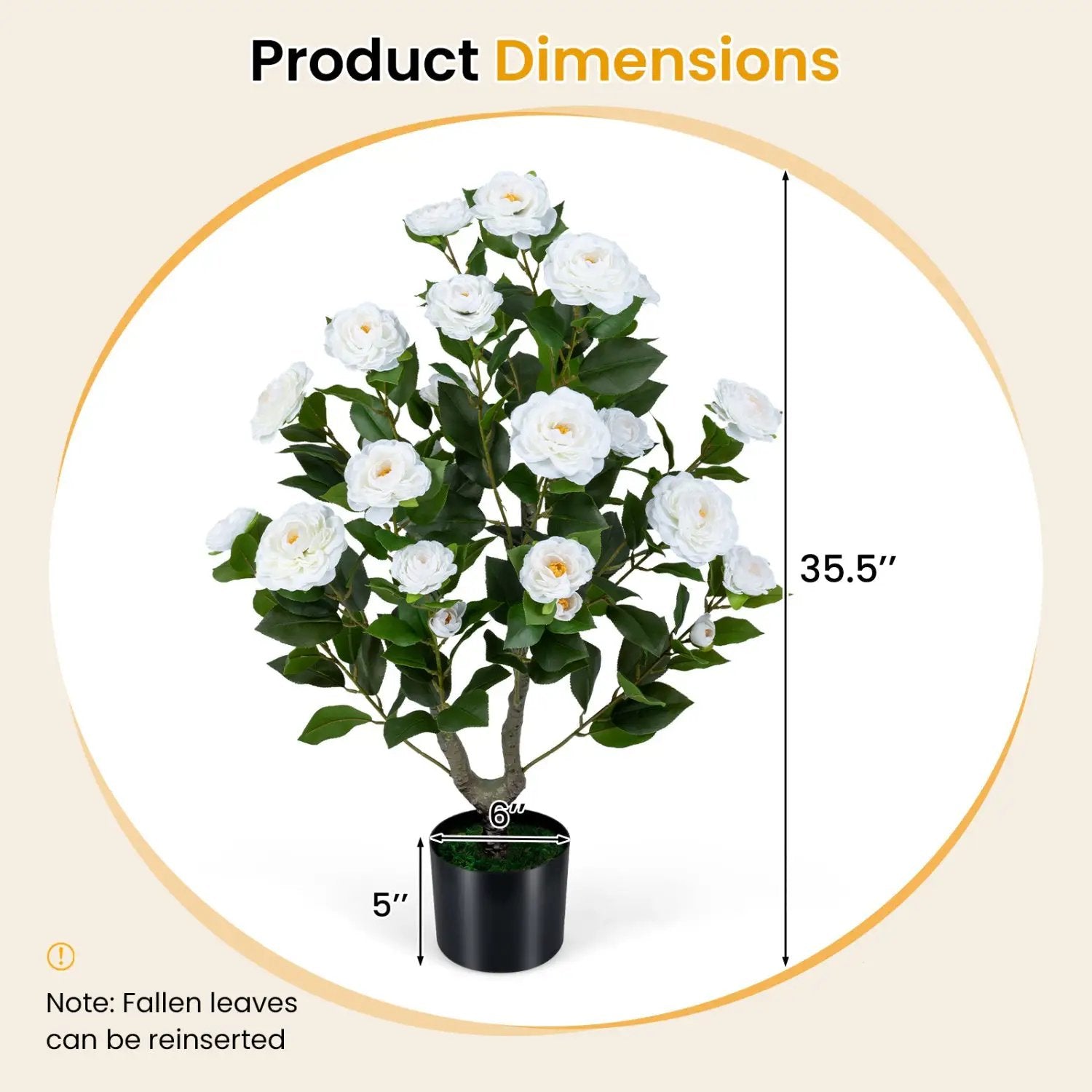 Artificial Camellia Tree in Cement Pot 35.5" Faux Flower Plant by DirectDeals