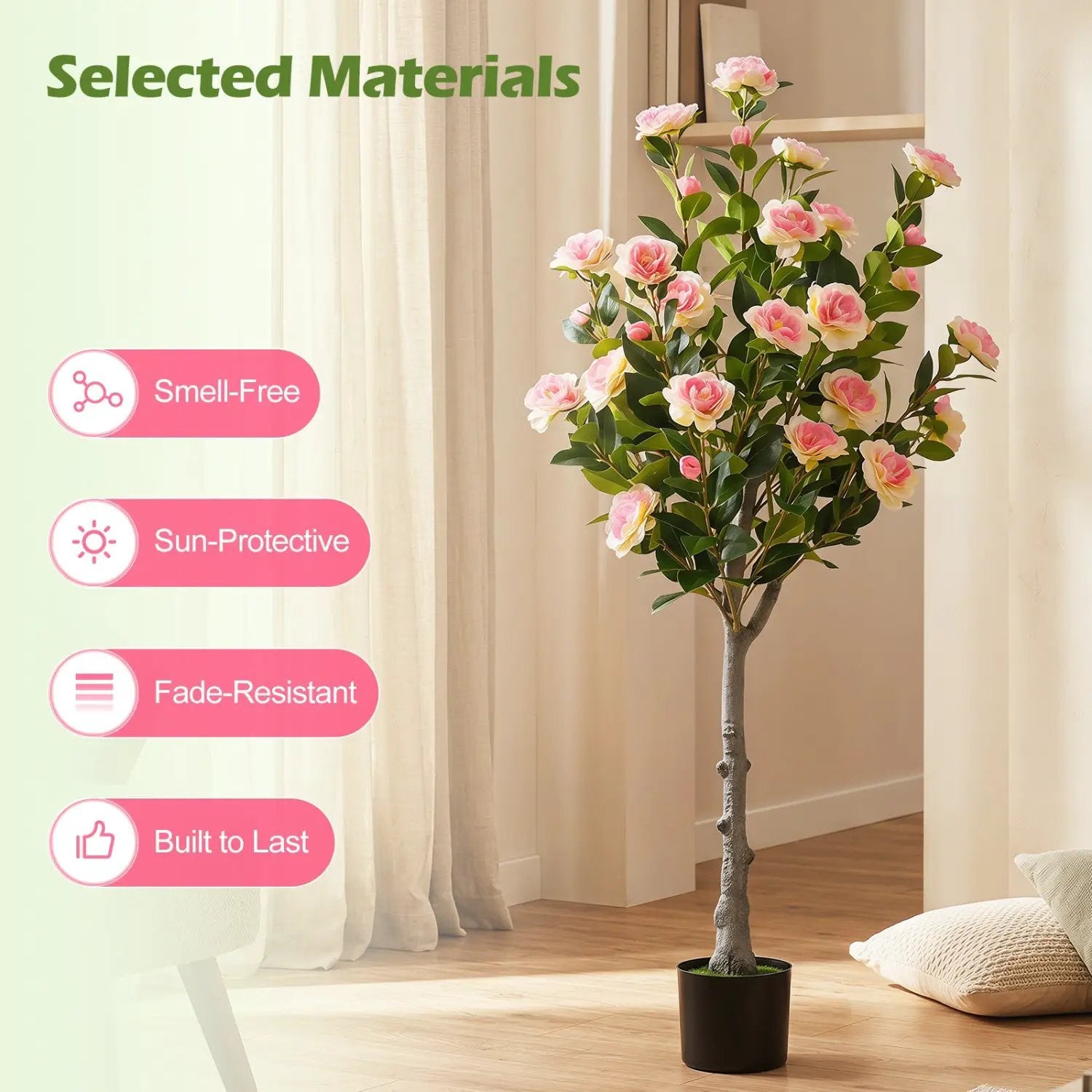 Artificial Camellia Tree with 27 Blossoms in Cement Pot by DirectDeals