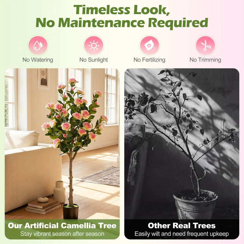 Artificial Camellia Tree with 27 Blossoms in Cement Pot by DirectDeals