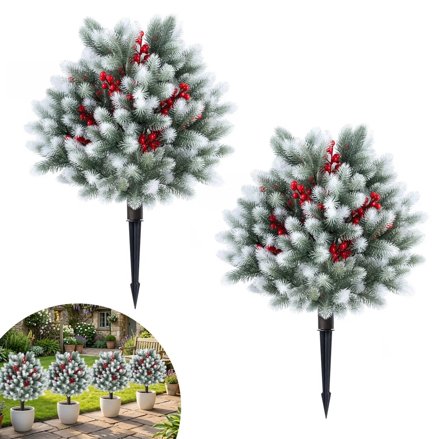 Artificial Cedar Topiary Trees with Ground Spikes, Set of 2 by DirectDeals