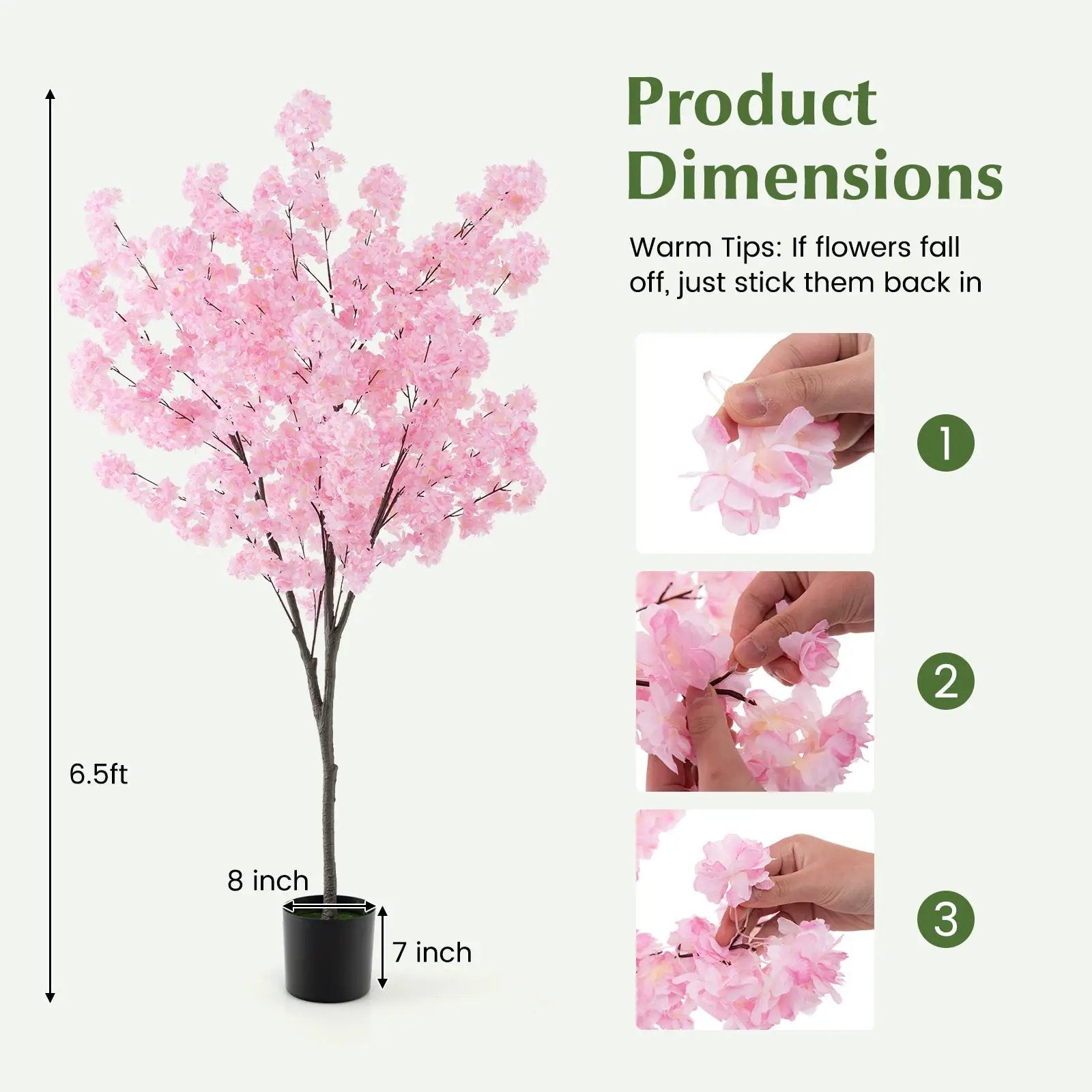 6.5 FT Tall Artificial Cherry Blossom Tree with 900 Pink Flowers by DirectDeals