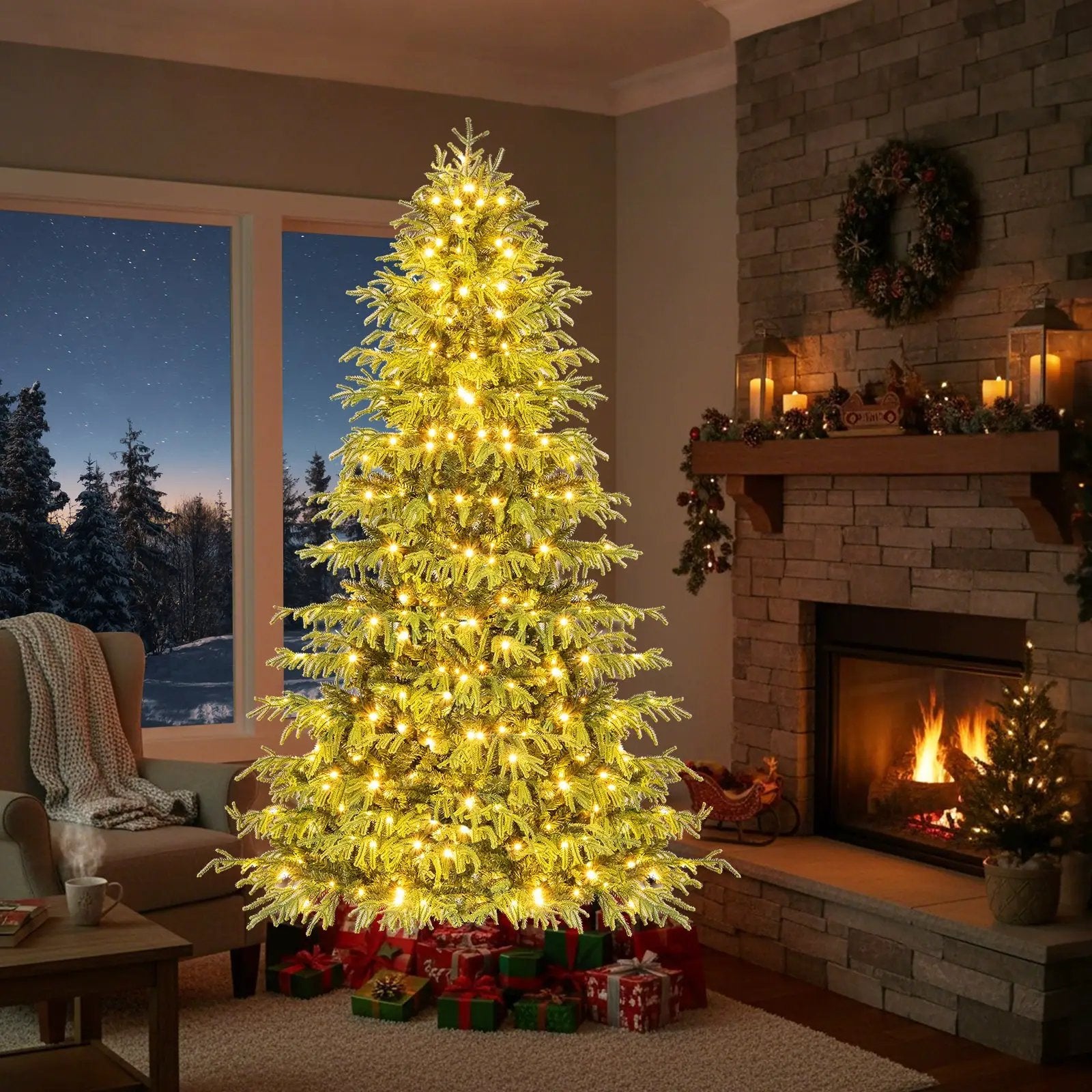 Artificial Christmas Tree with LED Lights and PVC Mixed Branch Tips by DirectDeals