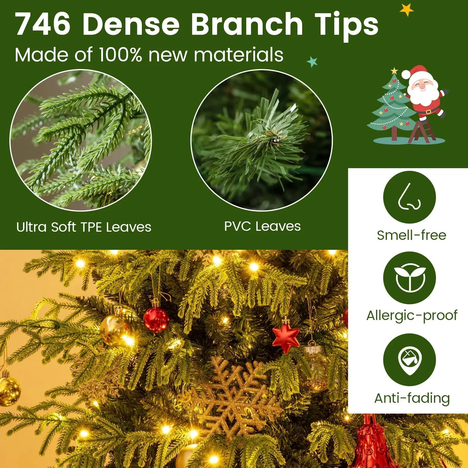 Artificial Christmas Tree with LED Lights and PVC Mixed Branch Tips by DirectDeals