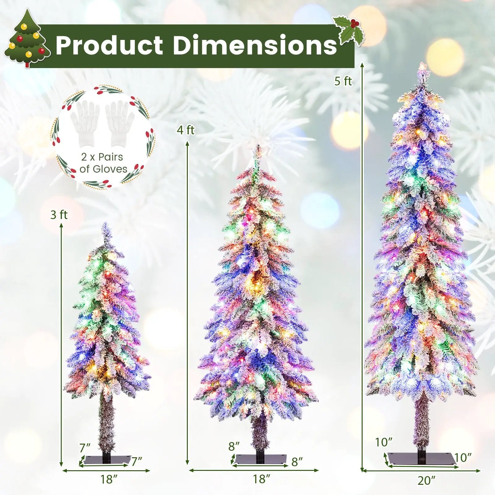 Artificial Christmas Tree Set of 3 with Snow-flocked Branch Tips by DirectDeals
