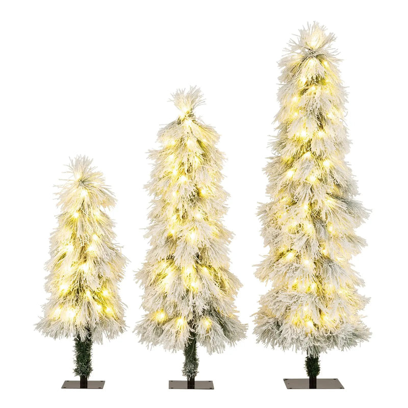 Artificial Christmas Tree Set of 3 with Snow-flocked Branch Tips and LED Lights by DirectDeals