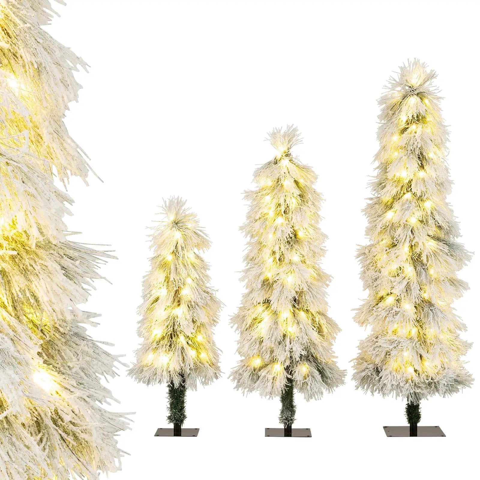 Artificial Christmas Tree Set of 3 with Snow-flocked Branch Tips and LED Lights by DirectDeals