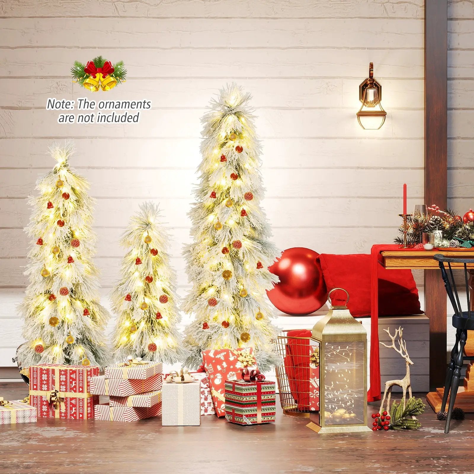 Artificial Christmas Tree Set of 3 with Snow-flocked Branch Tips and LED Lights by DirectDeals