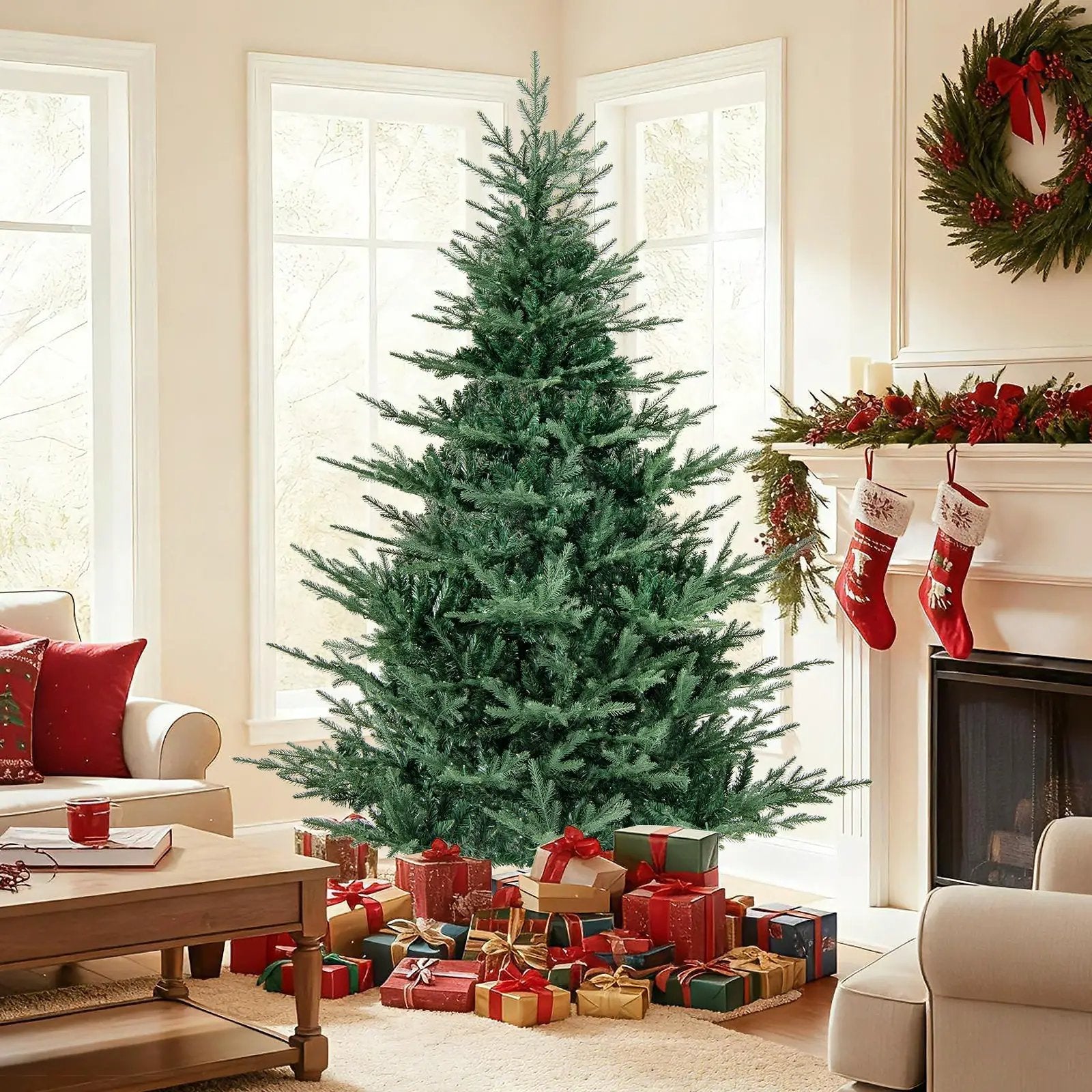 Artificial Christmas Tree with Branch Tips and Warm White LED Lights by DirectDeals