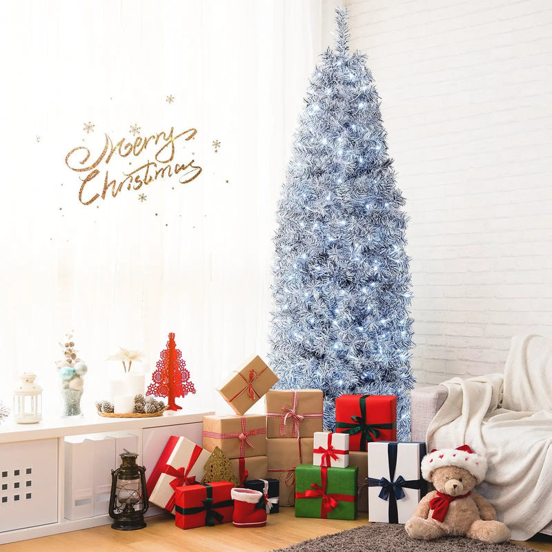 6 FT Pre-Lit Artificial Christmas Tree with 250 Cool-White LED Lights Black and White by DirectDeals