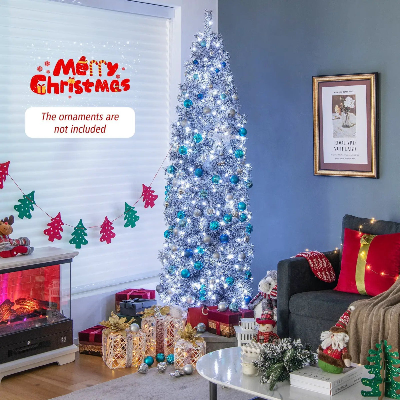 6 FT Pre-Lit Artificial Christmas Tree with 250 Cool-White LED Lights Black and White by DirectDeals