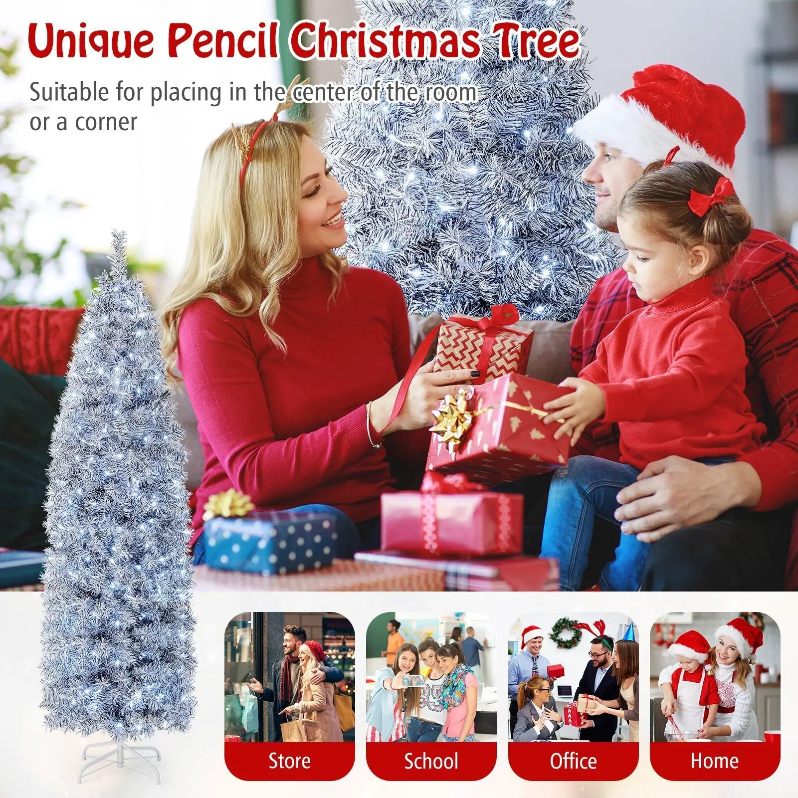 6 FT Pre-Lit Artificial Christmas Tree with 250 Cool-White LED Lights Black and White by DirectDeals