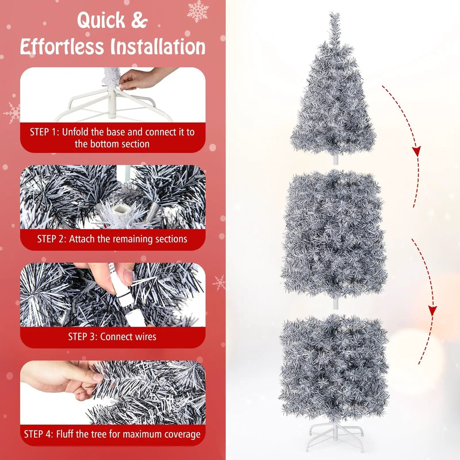6 FT Pre-Lit Artificial Christmas Tree with 250 Cool-White LED Lights Black and White by DirectDeals