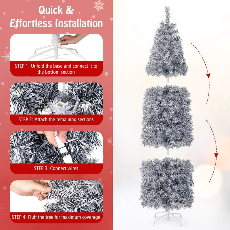 6 FT Pre-Lit Artificial Christmas Tree with 250 Cool-White LED Lights Black and White by DirectDeals