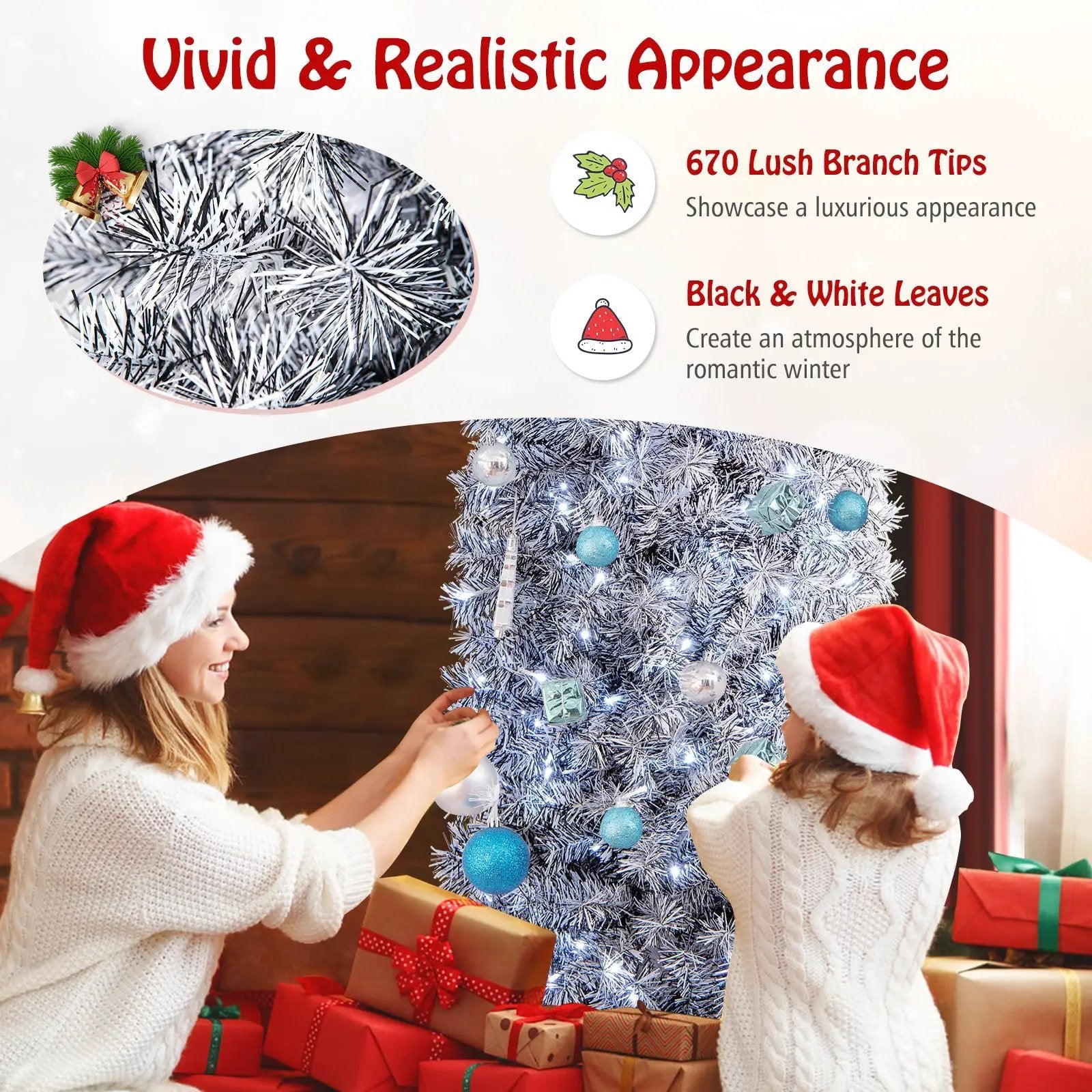 6 FT Pre-Lit Artificial Christmas Tree with 250 Cool-White LED Lights Black and White by DirectDeals