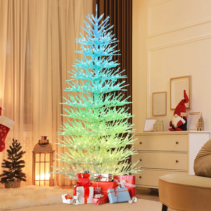 7 FT Artificial Pre-lit Christmas Tree Hinged Xmas Tree with 820 Coral-like Branch Tips by DirectDeals