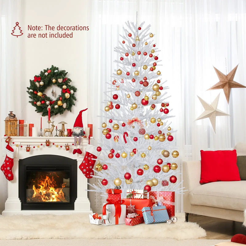 7 FT Artificial Pre-lit Christmas Tree Hinged Xmas Tree with 820 Coral-like Branch Tips by DirectDeals