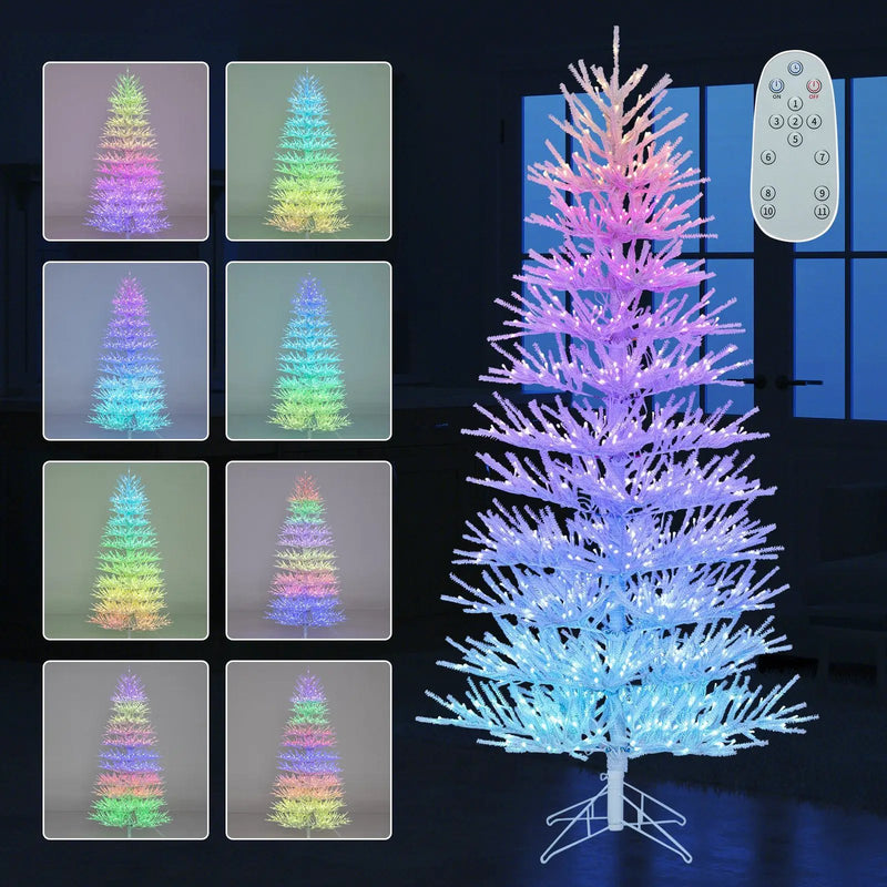 7 FT Artificial Pre-lit Christmas Tree Hinged Xmas Tree with 820 Coral-like Branch Tips by DirectDeals
