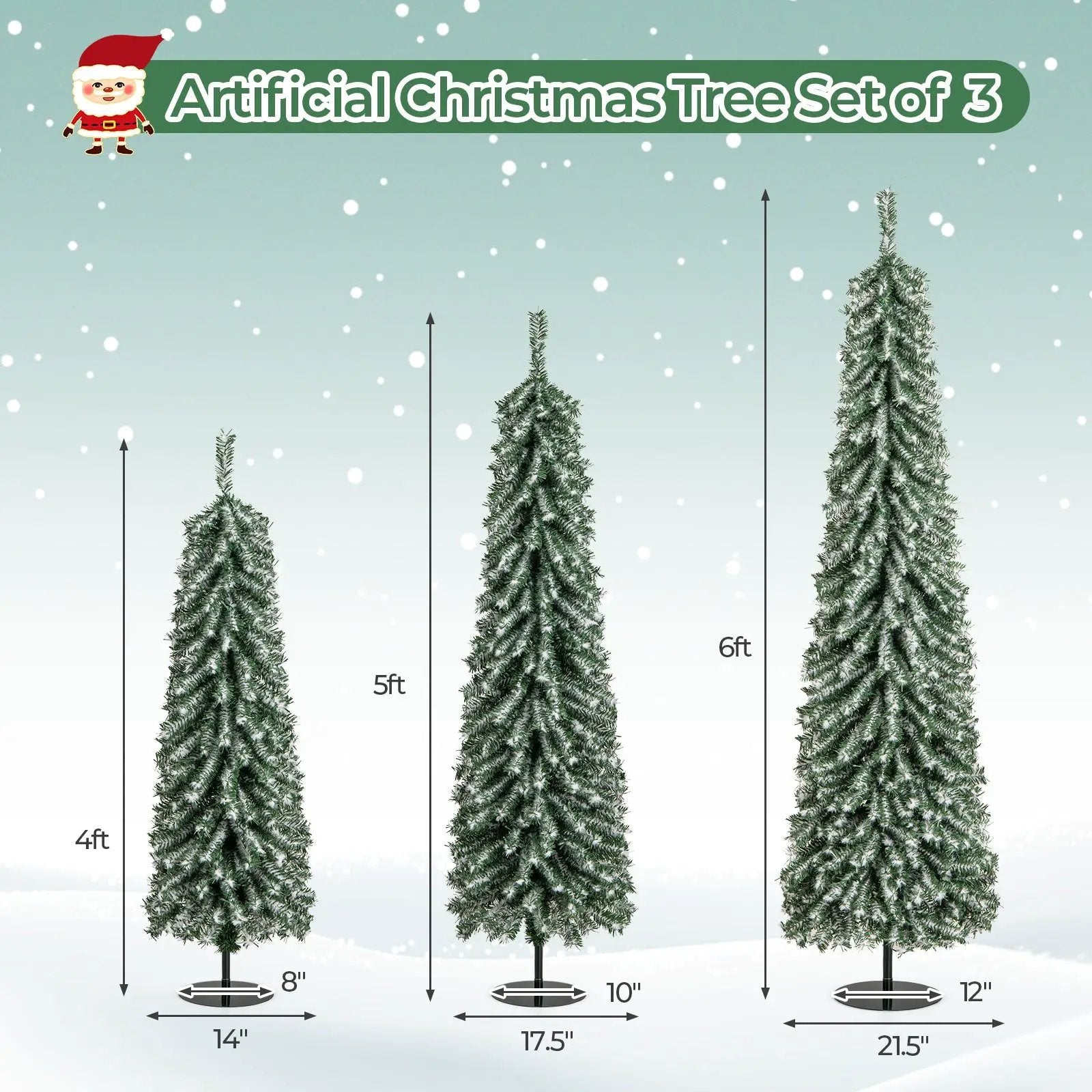 4/5/6 Feet Artificial Christmas Tree Set of 3 with Realistic Accumulated Snow by DirectDeals