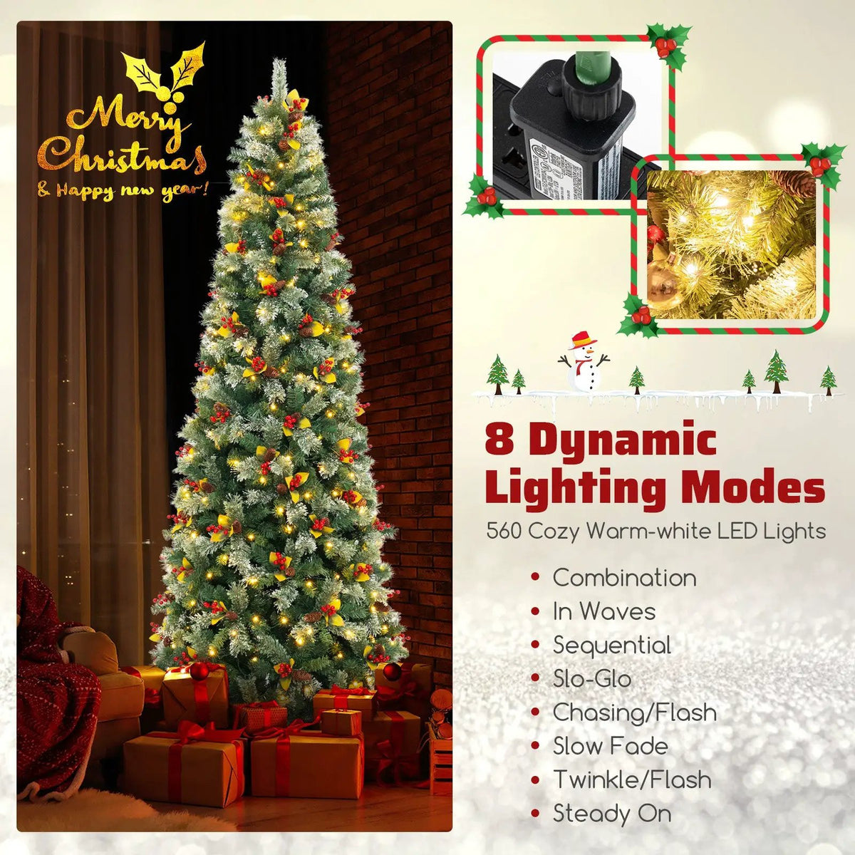 5/7.5/9 FT Pre-Lit Artificial Christmas Tree with 453/1096/1416 PVC and Pine Needles by DirectDeals