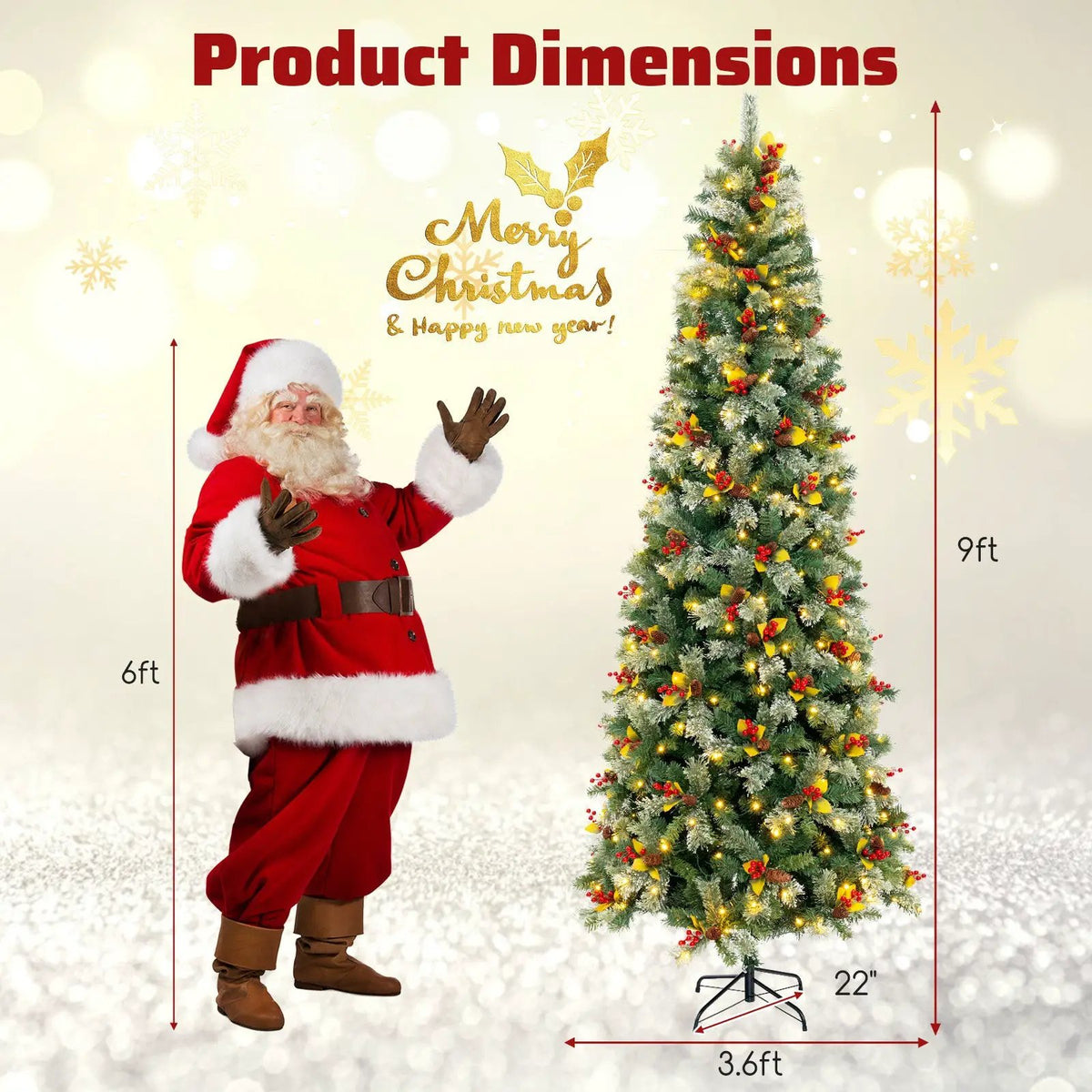 5/7.5/9 FT Pre-Lit Artificial Christmas Tree with 453/1096/1416 PVC and Pine Needles by DirectDeals