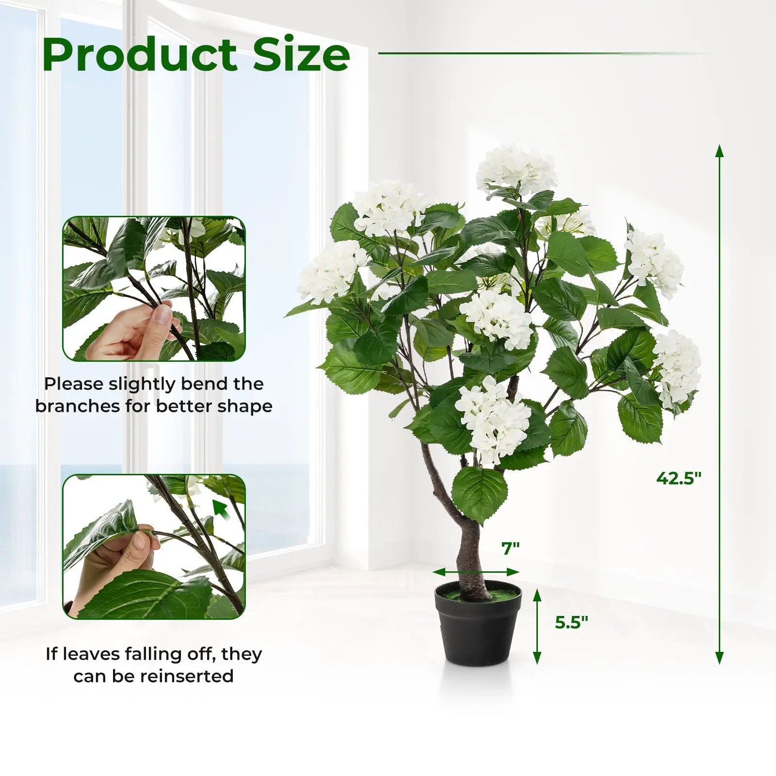 Artificial Hydrangea Tree Fake Floral Plant with 11 White Flowers-White by DirectDeals