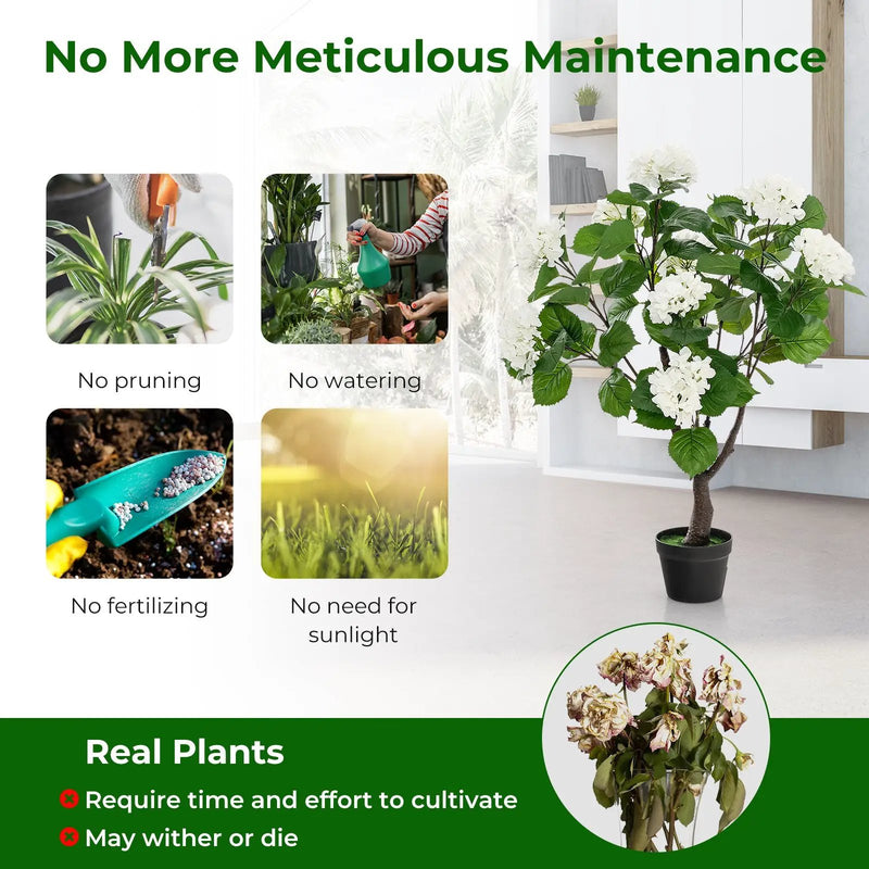 Artificial Hydrangea Tree Fake Floral Plant with 11 White Flowers-White by DirectDeals