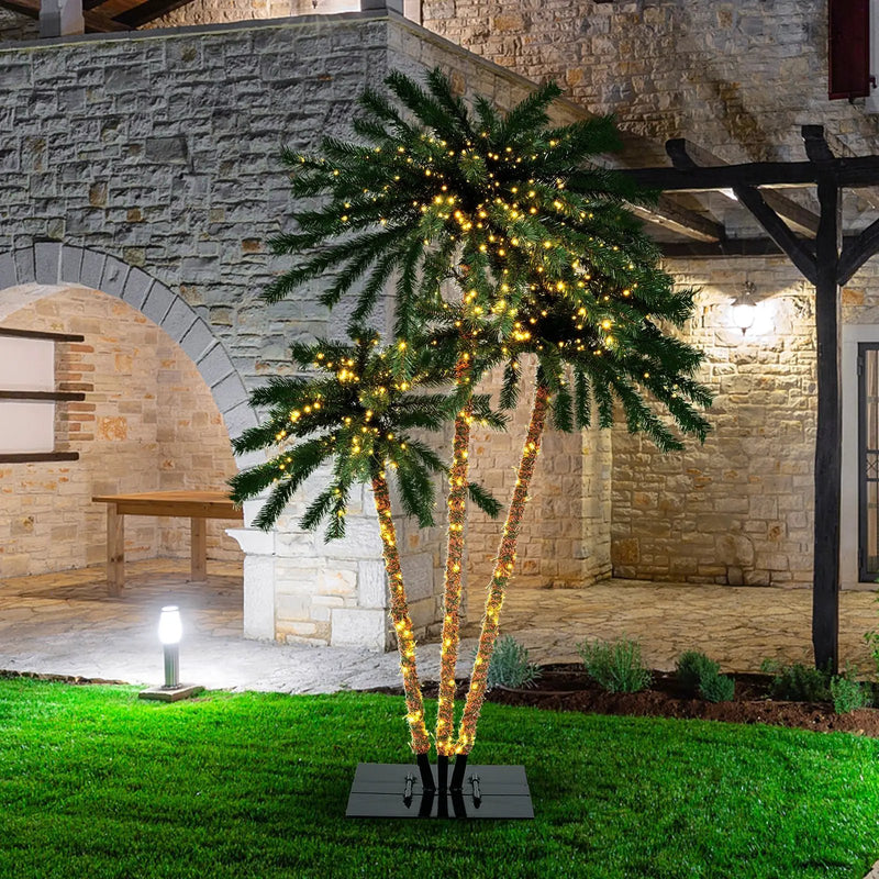 Artificial Lighted Palm Tree with Metal Base 157 Branch Tips and 930 Warm White LED Lights by DirectDeals
