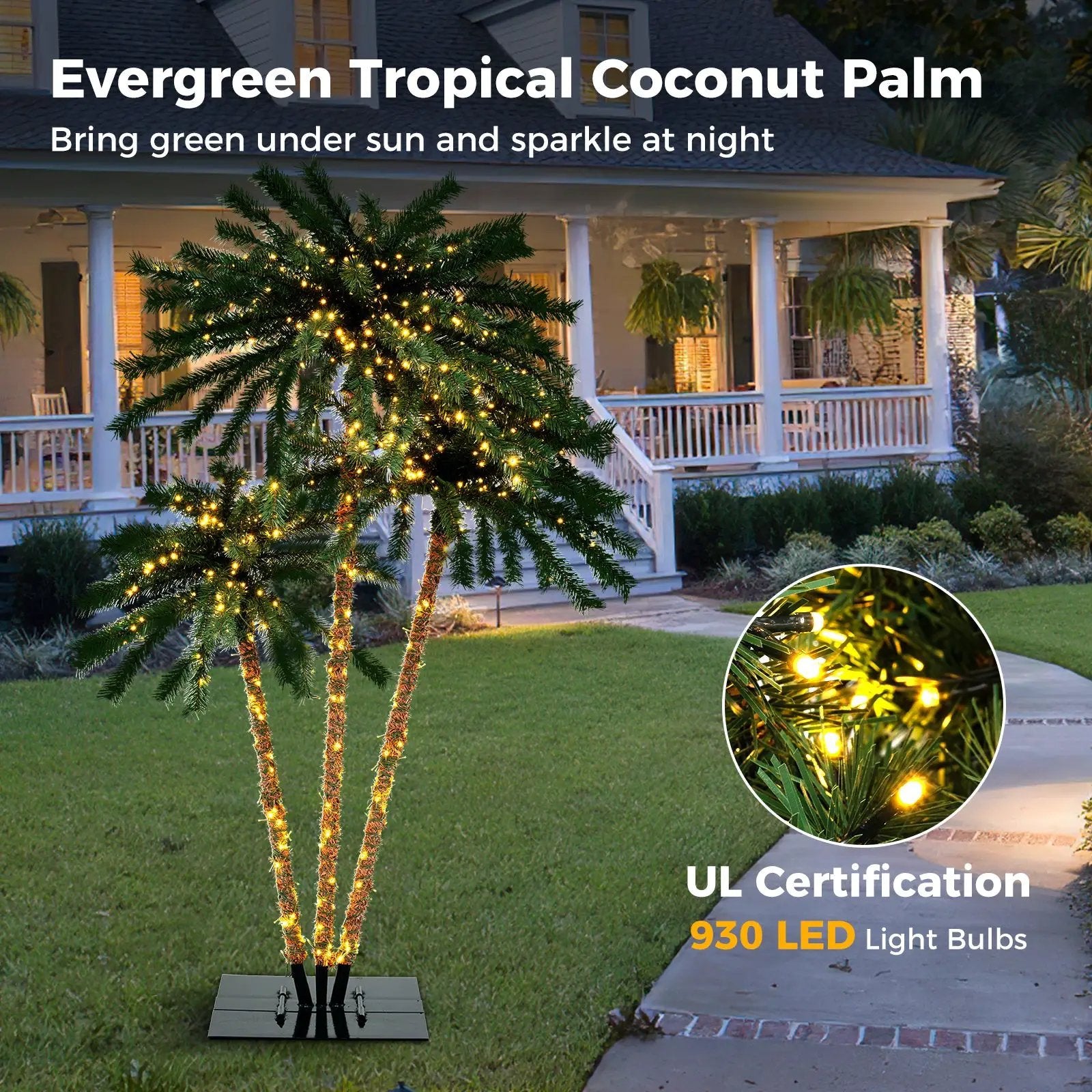 Artificial Lighted Palm Tree with Metal Base 157 Branch Tips and 930 Warm White LED Lights by DirectDeals