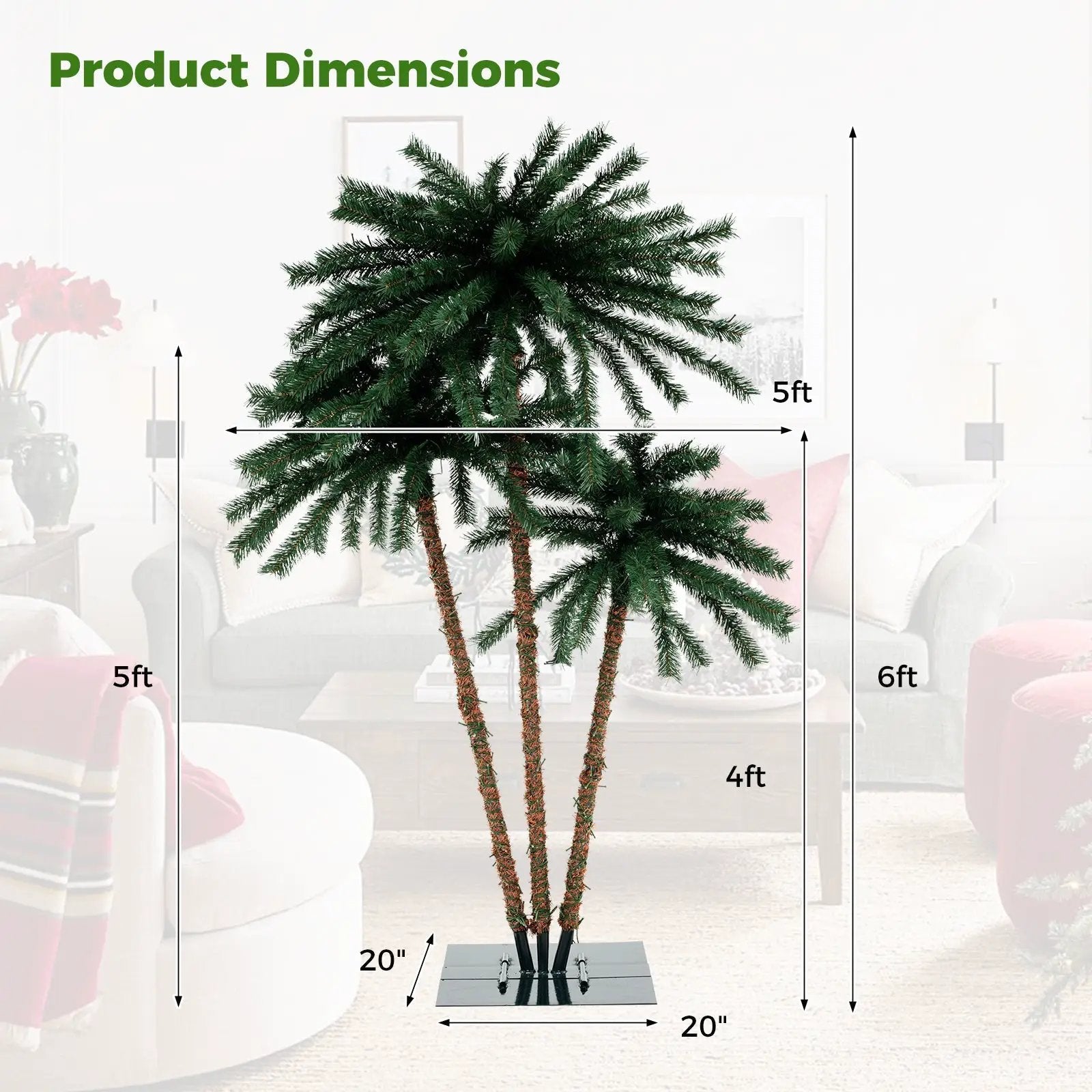 Artificial Lighted Palm Tree with Metal Base 157 Branch Tips and 930 Warm White LED Lights by DirectDeals
