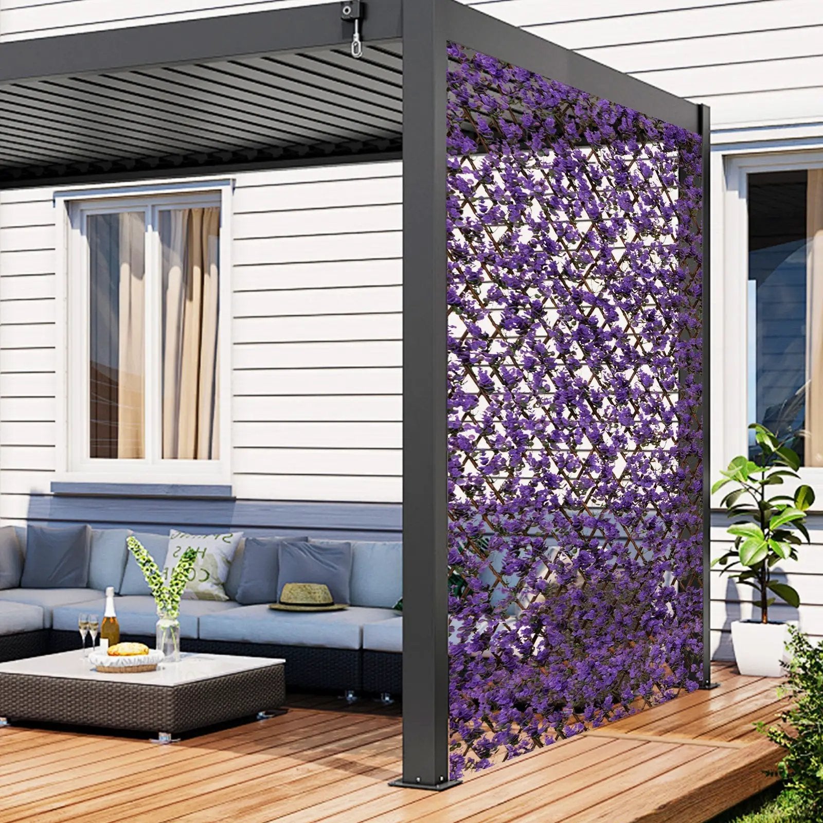 Decorative Faux Purple Eucalyptus Fencing Panel with Real Willow Frame for Balcony Patio by DirectDeals