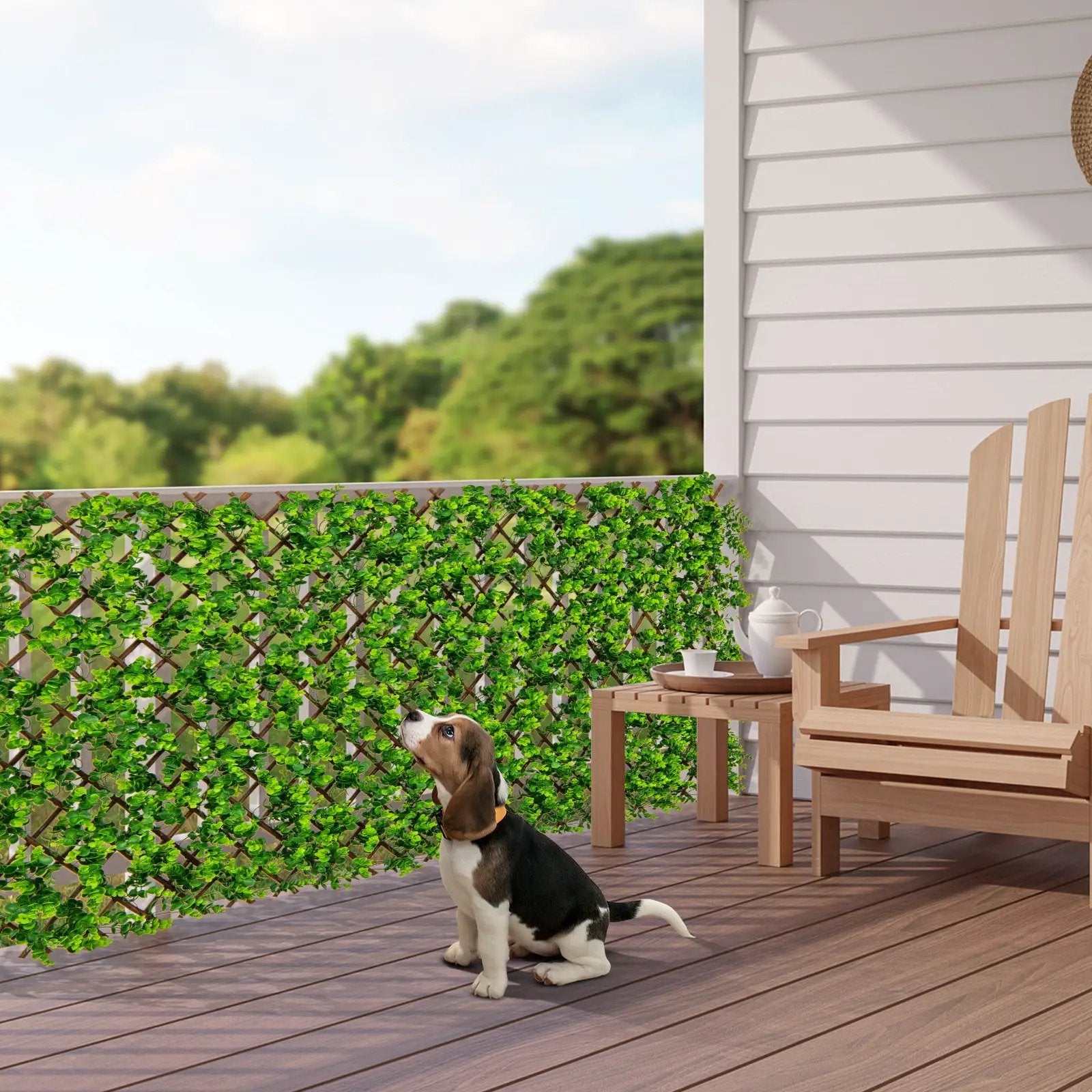Expandable Fence Privacy Screen with Sun-Protective Artificial Hedge for Balcony Patio by DirectDeals