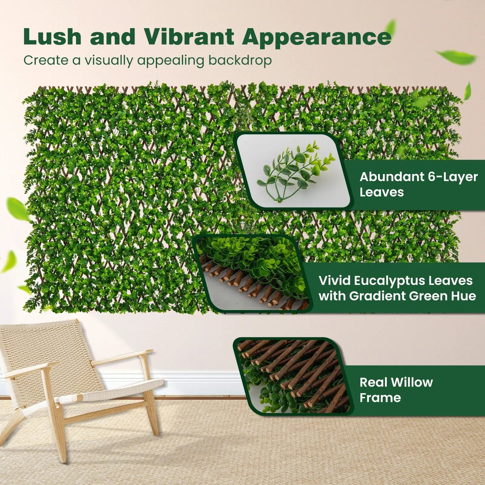 Expandable Fence Privacy Screen with Sun-Protective Artificial Hedge for Balcony Patio by DirectDeals