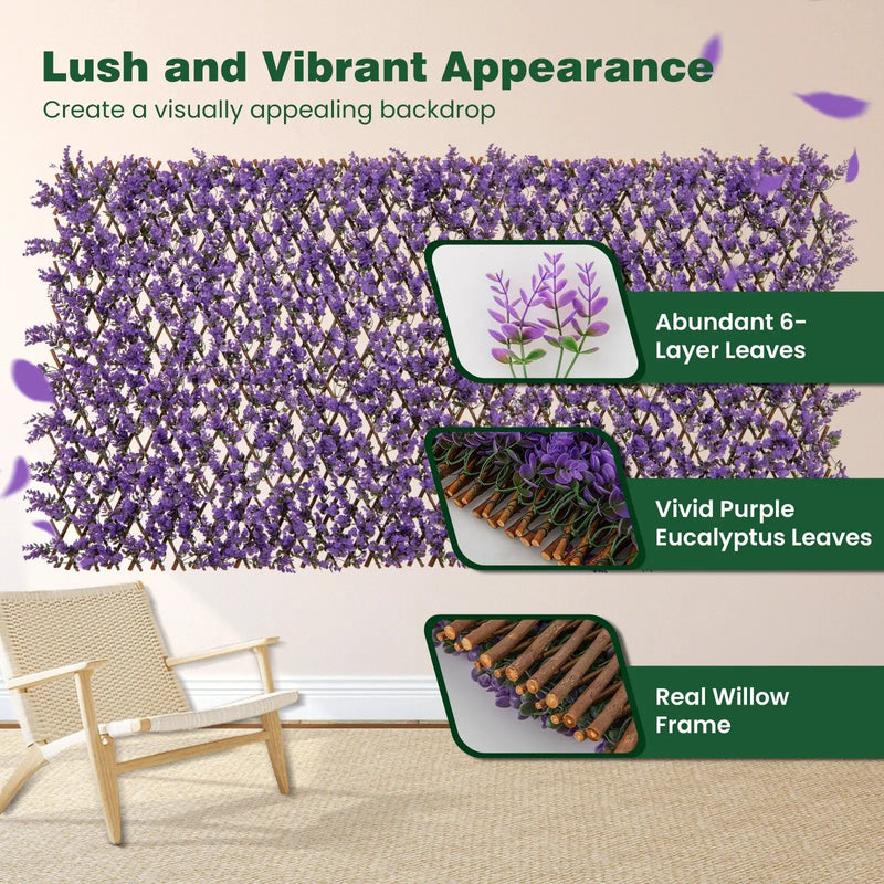 Decorative Faux Purple Eucalyptus Fencing Panel with Real Willow Frame for Balcony Patio by DirectDeals