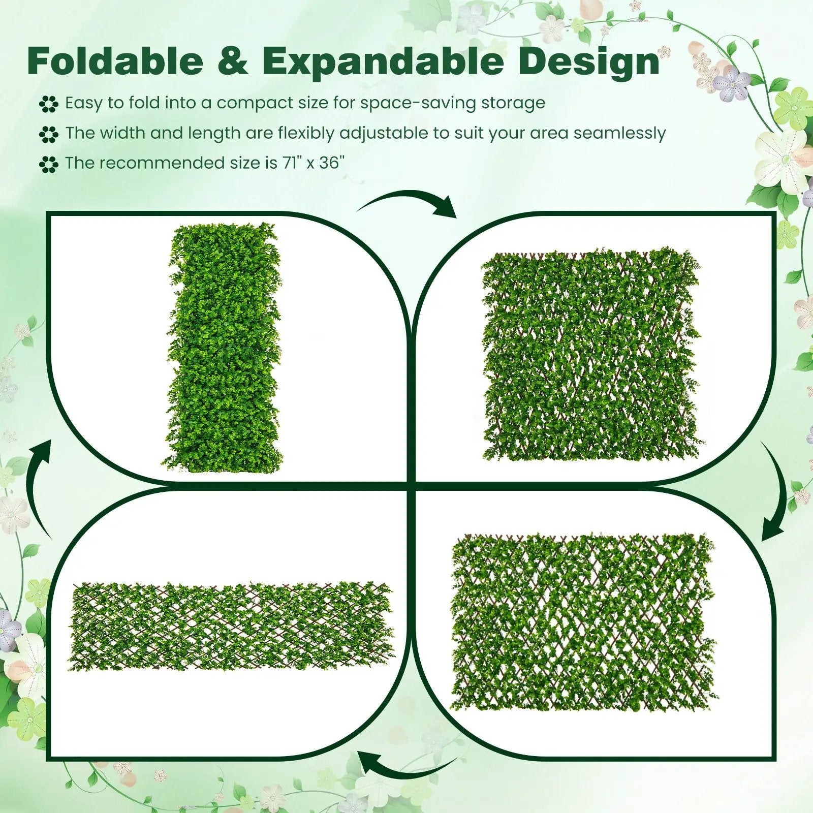 Expandable Fence Privacy Screen with Sun-Protective Artificial Hedge for Balcony Patio by DirectDeals