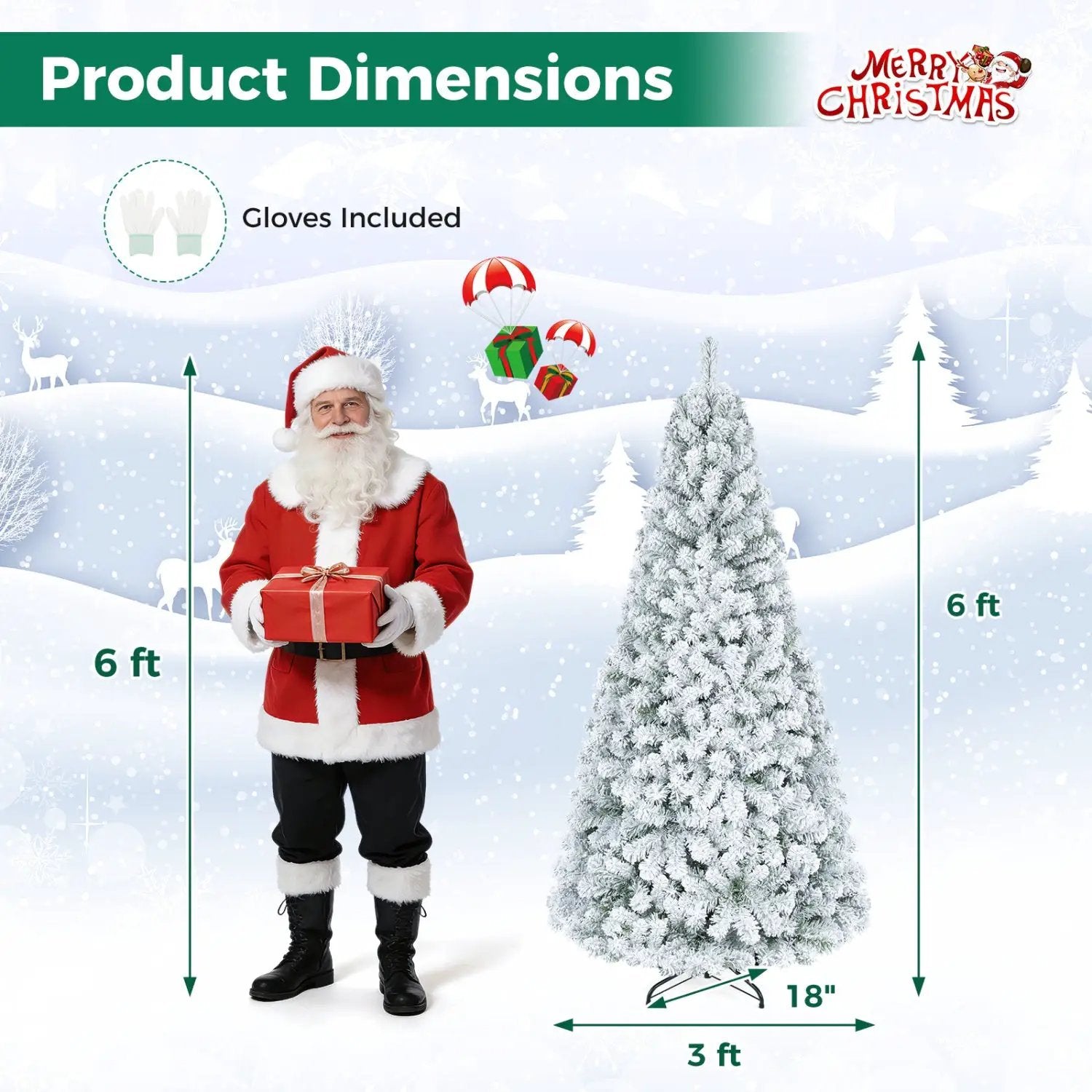 Snow-Flocked Artificial Christmas Tree 6 ft with Metal Stand by DirectDeals