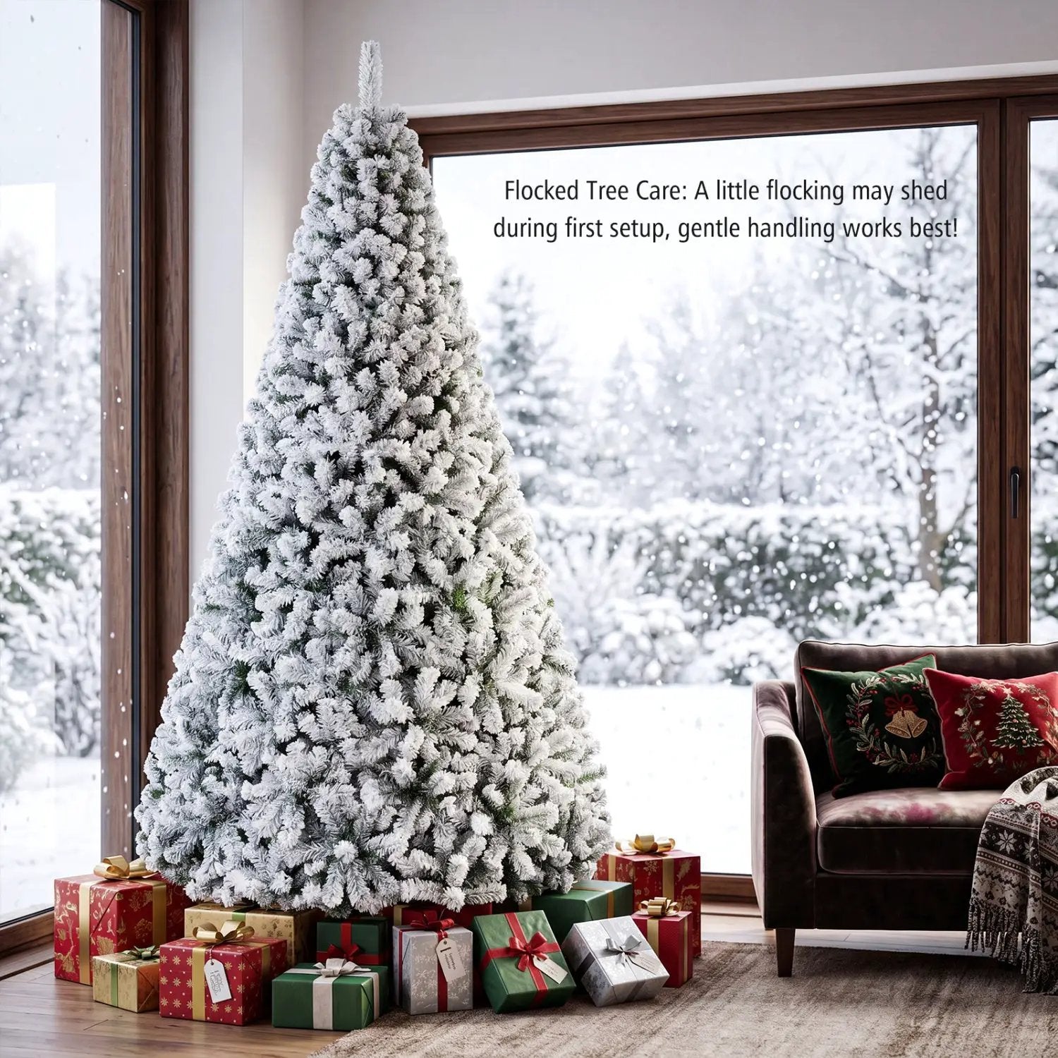 Snow-Flocked Artificial Christmas Tree 9 ft with Metal Stand by DirectDeals